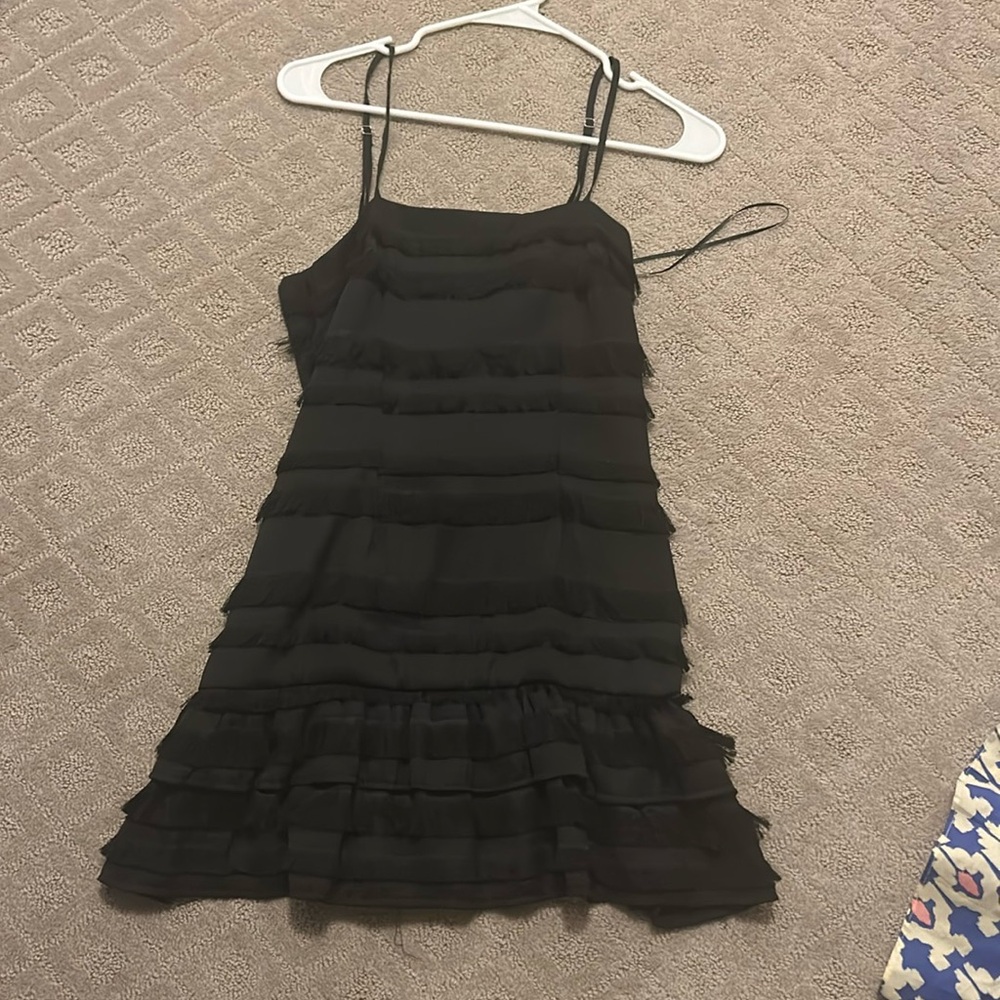 Princess Polly Black “Molina” Fringe Mini Dress Size 2